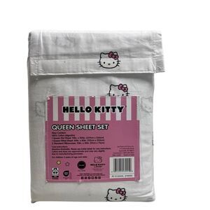 HELLO KITTY Cotton Queen‎ Sheet Set White & Pink